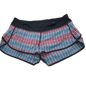 Lululemon Speed Short Plaid Red Blue White Running Shorts Women Size 10